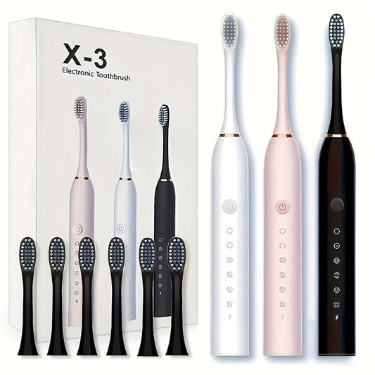 Electric Toothbrush Set with 8 Brush Heads - USB Rechargeable Adult Sonic Toothbrush, Soft Bristles, Portable for Travel & Home, Oral Care Gift for Men & Women - Pink / White / Black