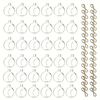 24pcs/36pcs 6cm Hanging Glass Ball Candle Holder, Glass Tea Lamp Candle Holder, Glass Ball Plant Crystal Ball, Used for Wedding Family Party Tree Decoration