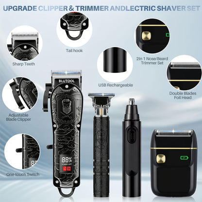 2/ 4pcs USB Rechargeable Men'S Grooming Set: 4pcs Set Includes A Hair Clipper, An Electric Shaver, And A Nose/ear Hair Trimmer, Featuring An LCD Battery Display; 2pcs Set Includes Two Hair Clippers. Makes An Ideal Gift For A Husband Or Boyfriend.