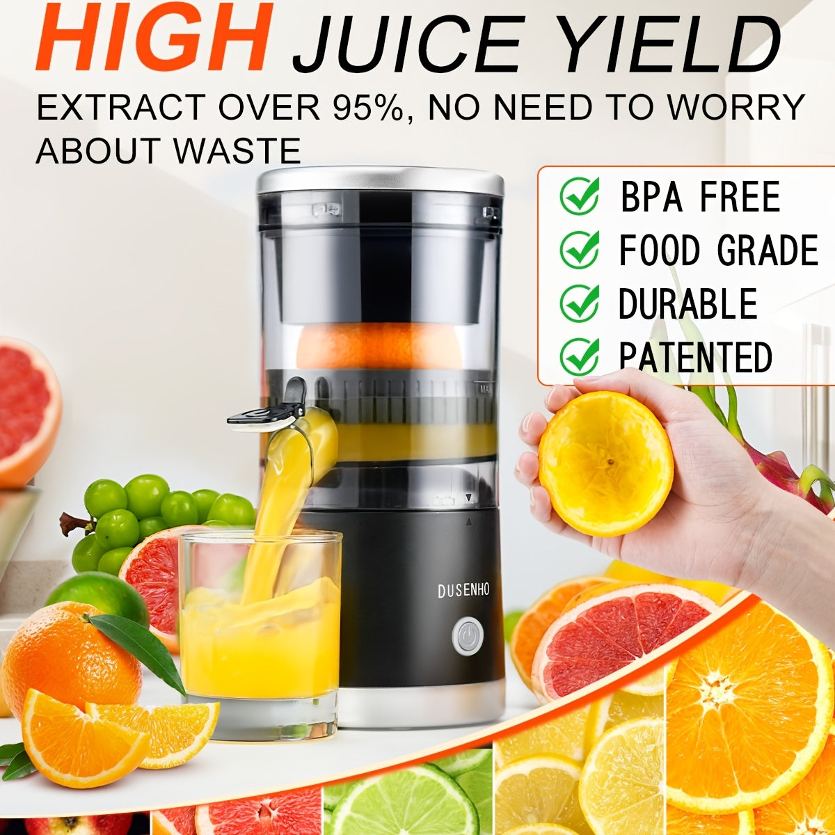 Rechargeable Electric Citrus Juicer - USB Powered Juicer Machine with Cleaning Brush, Portable Compact Juicer for Orange, Lemon, Limes