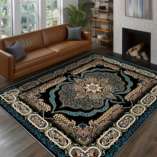 Large Bohemian Floral Velvet Mat with Non-Slip Backing & Shedding-Resistant - Machine-Washable Modern Mat for Living Room, Bedroom, Kitchen, Office - 100% Polyester Durable Floor Mat, Rugs for Living Room, Decorative Pattern, Machinewashable Fabric, Bedro