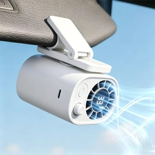 Clip-On Car Fan USB Rechargeable Sun Visor Fan Adjustable Speed Portable Quiet Mini Cooling Fan for Car Truck SUV Road Trip Summer Travel