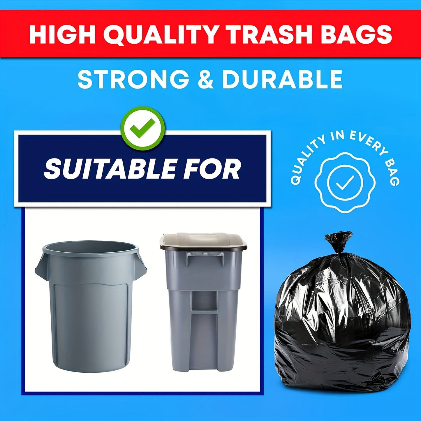65 Gallon Plus Thickened Heavy Duty Garbage Bag, Tear Resistant, High Quality 25/ 50 Pack Black Garbage Bag, Suitable for Yard Garbage Storage, Garbage Disposal, Outdoor Camping Garbage Collection