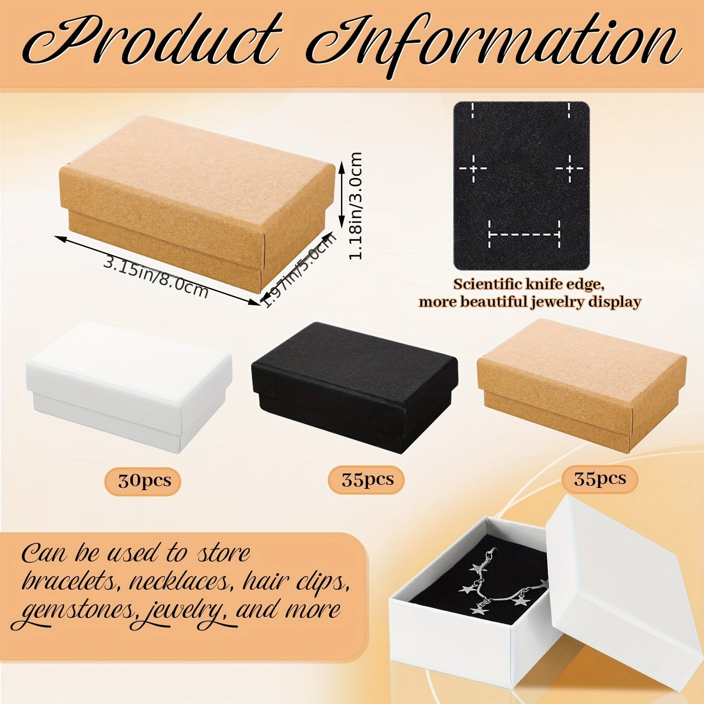 100pcs Cardboard Gift Boxes Bulk Paper Jewelry Boxes for Necklace Earring Bracelet Storage Packaging Display Thanksgiving Christmas Gifts(Brown, Black, White, 3.2x2x1.2in), Jewelry Boxes