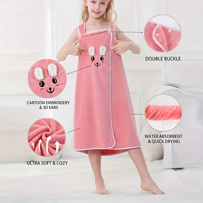 Bath Towel Wrap Featuring Adorable Bunny Ears, Modern Microfiber Cartoon Anime Bath Skirt Designed for Girls, Ultra-Compact Towel Robe Suitable for Ages 6 to 12 - 250Gsm