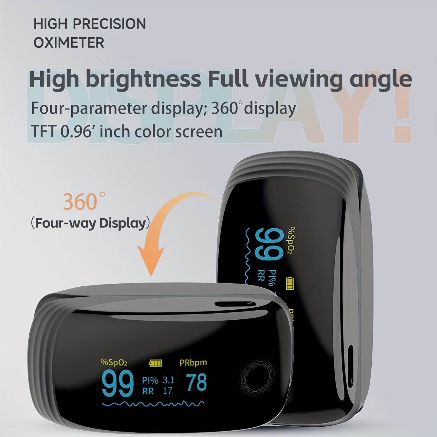 FDA Cleared - VROVIRE Rechargeable Pulse Oximeter Fingertip Oxygen Monitor Fingertip with SpO2 Pulse Rate And PI RR OLED Precision Fast Oximeter SpO2 Reading Outdoor Sports Home (Black)