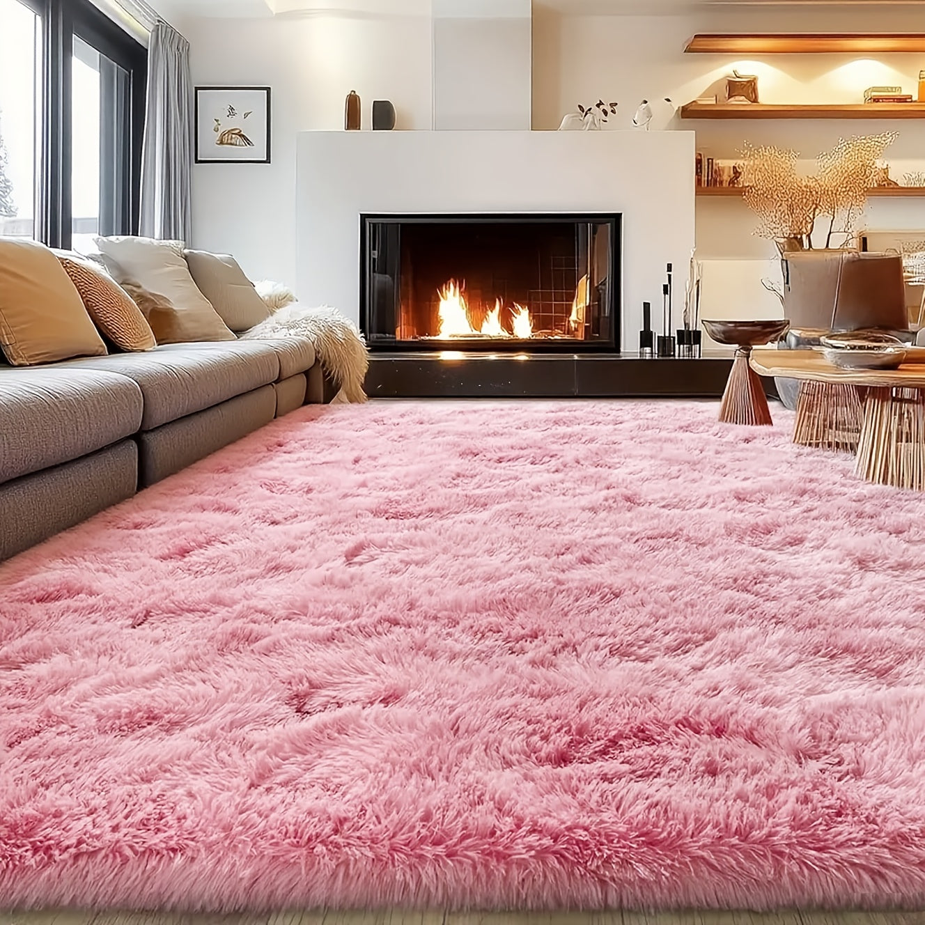 An 8X10 Feet Luxurious Large Rug Designed for The Living Room, Featuring a Fuzzy Plush Texture, This Fluffy Modern Shag Carpet Is Non-Slip And Soft, Perfect for Bedrooms, Study Rooms, Teen Dorms, And As a Home Decor Item Or Christmas Gift