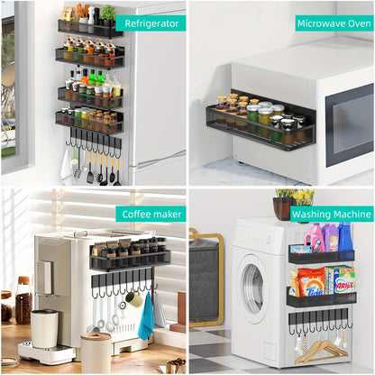 1/3/4pcs, Magnetic Floating Shelf, Refrigerator Magnetic Shelf with Hooks, Strong Magnetic Floating Shelf, Refrigerator Kitchen Magnetic Shelf, Refrigerator Organizer, Floating Shelf Organizer, Kitchen Accessories, College Dormitory Essentials