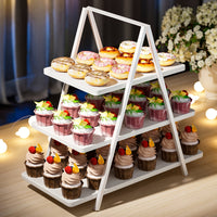 White wooden three-tier cake stand