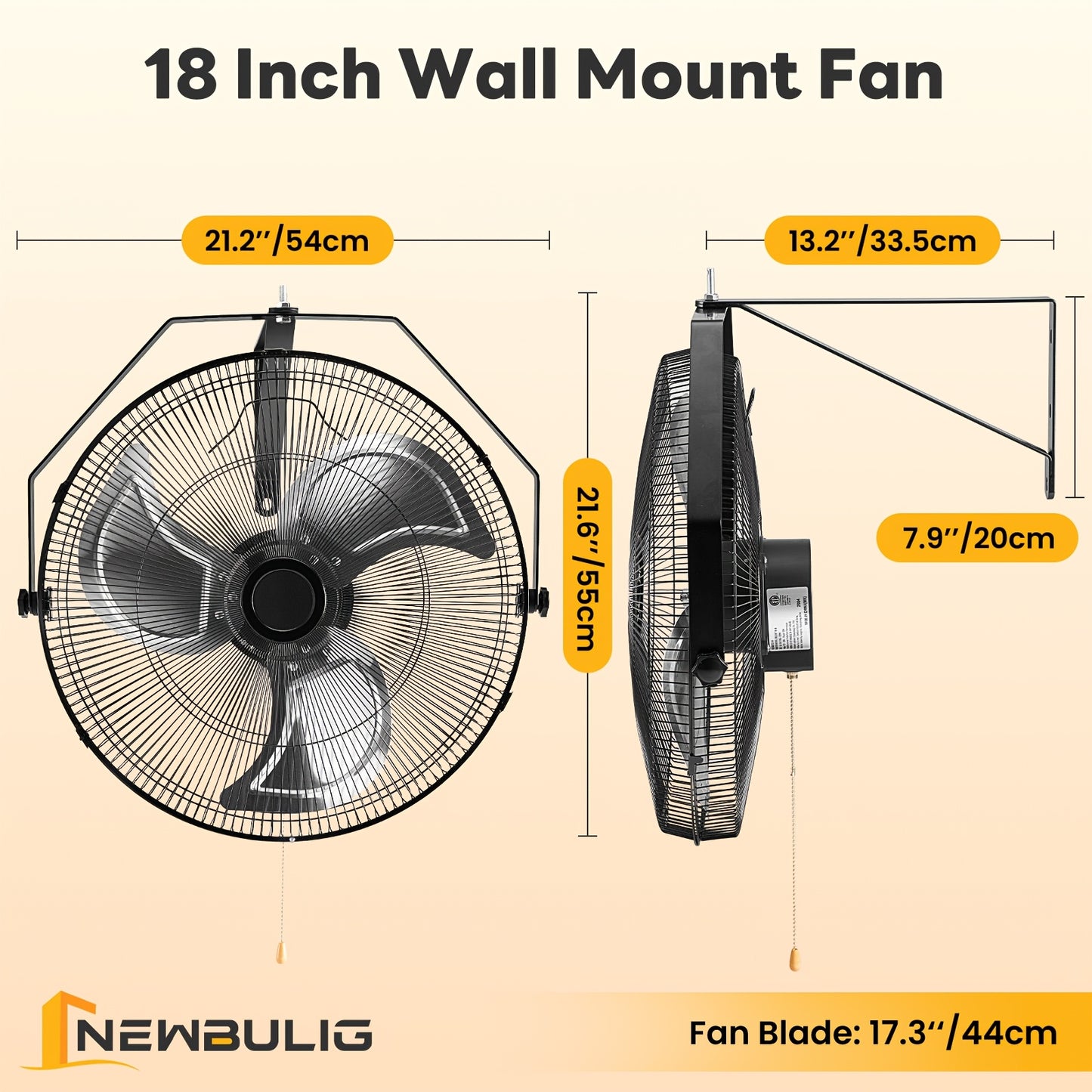 18''/20" Metal Wall Mount Fan, 3 Speed High Velocity Metal Fan, 3000CFM, Oscillating, Aluminum Blades, Quiet 65dB, Heavy Duty Wall Fan for Garage, Workshop, Patio, Warehouse