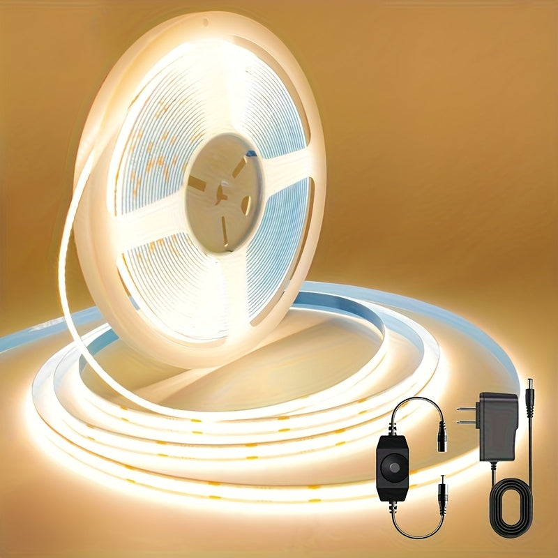 COB LED Strip Light Dimmable 32.8ft 10m, 8mm Ultra-Thin 24V High Density Flexible COB LED Tape Light with Dimmer Switch, for TV Backlight, Bedroom, Kitchen Cabinet, Closet, Under Cabinet Home Lighting
