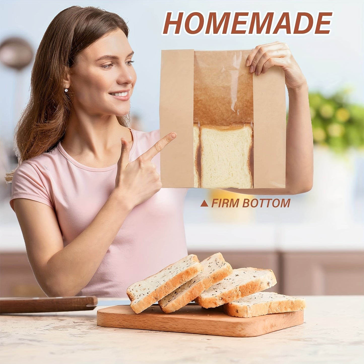 100pcs Bread Bags for Homemade Bread, Sourdough Paper Bread Bags with Window, 50% Thicker 13.7x8.2x3.7in A Large Bakery Bags Used for Storage Bread Cookies & Snacks, 100pcs Cute Sealing Stickers