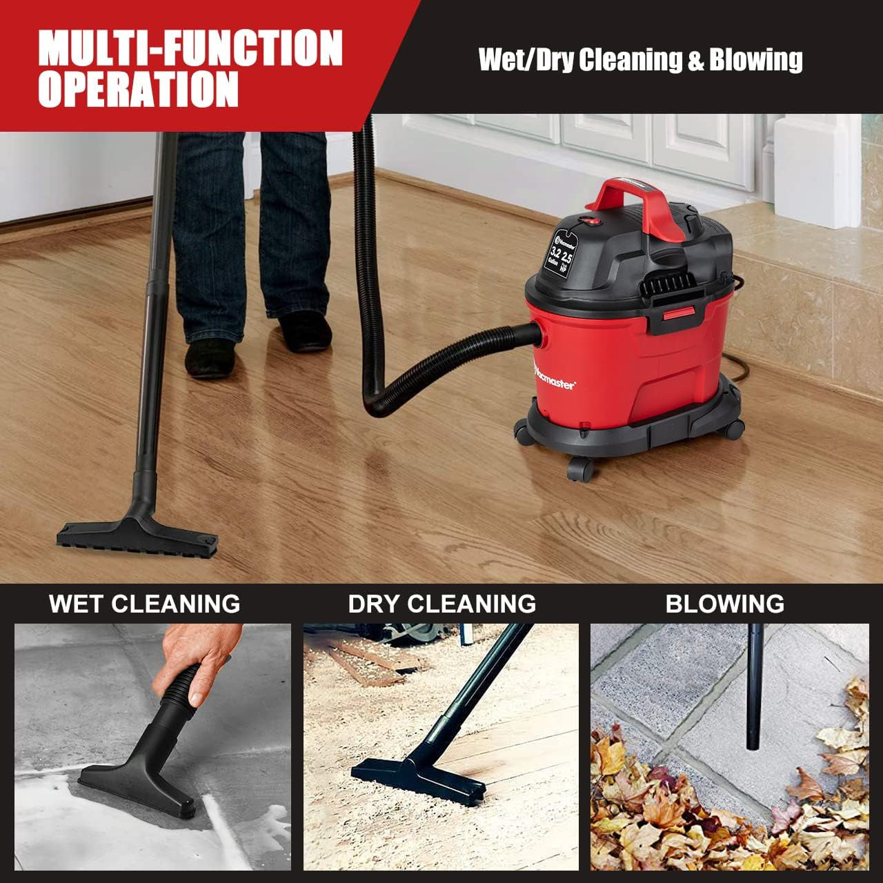 Wall Mount Wet Dry Vacuum 3.2 Gallon 3 Peak HP