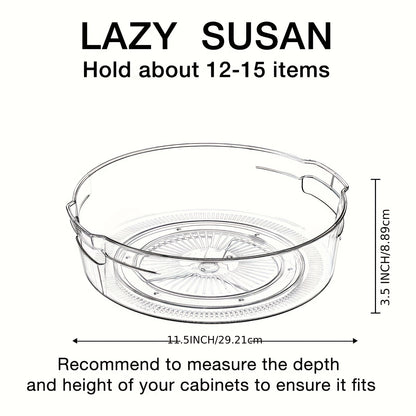 4pcs Lazy Turntable Organizer Set for Cabinets, Upgraded 11.5-Inch Transparent Lazy Turntable with Handle and Raised Edge, Rotatable Spice Storage Rack, Suitable for Kitchen, Pantry, Fridge, Bathroom, Dining Table