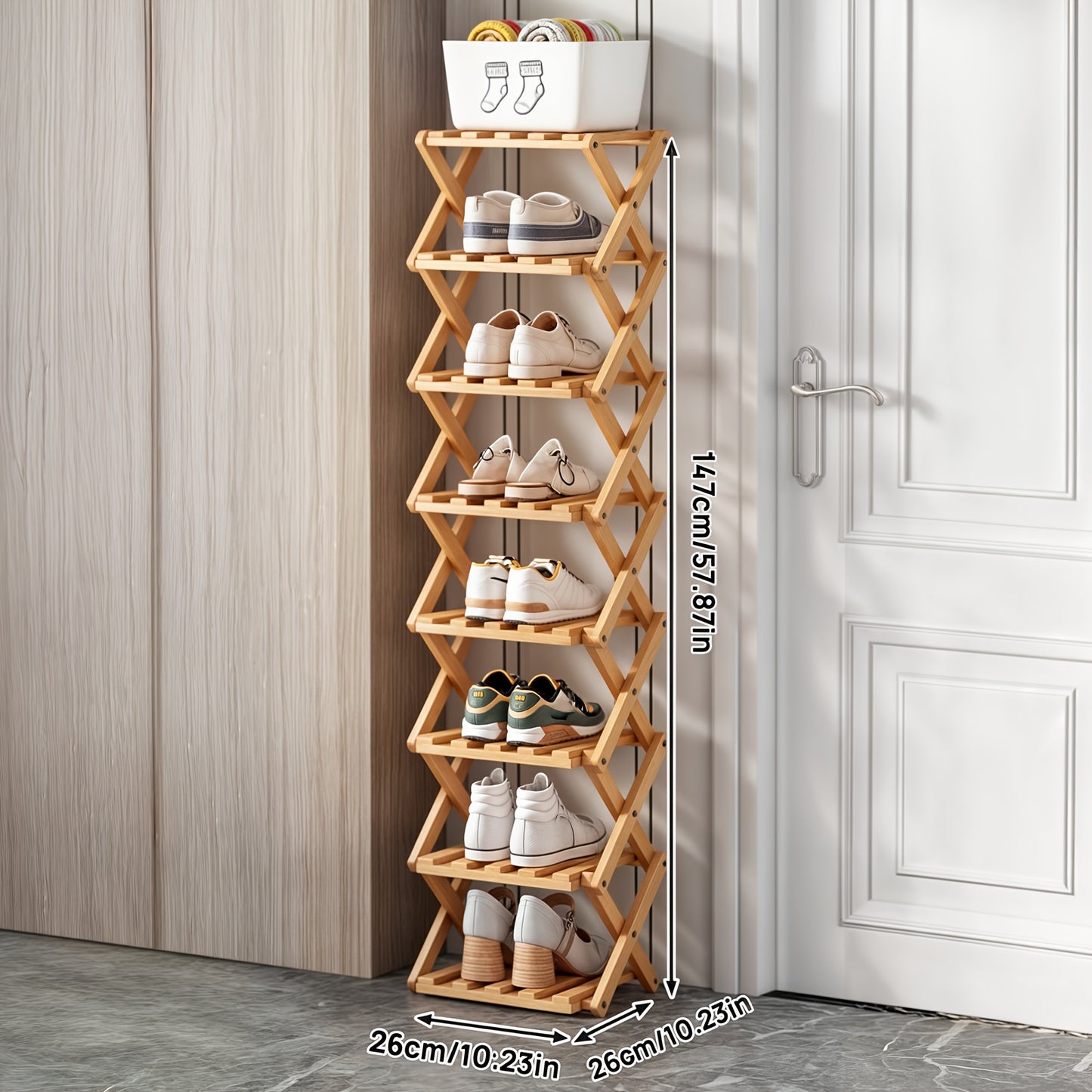 Bamboo Foldable Shoe Rack, Saving Space, Strong Storage Ability, Suitable for Small Space, Easy to Assemble Multi-Layer Shoe Storage Rack - Standalone Shoe Shelf for Rental Homes, Entryways, Hallways, Bedrooms, Bathrooms, Offices