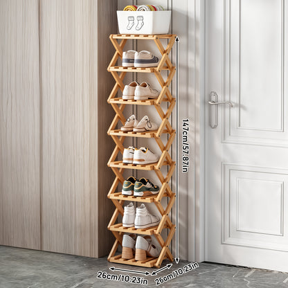 Bamboo Foldable Shoe Rack, Saving Space, Strong Storage Ability, Suitable for Small Space, Easy to Assemble Multi-Layer Shoe Storage Rack - Standalone Shoe Shelf for Rental Homes, Entryways, Hallways, Bedrooms, Bathrooms, Offices