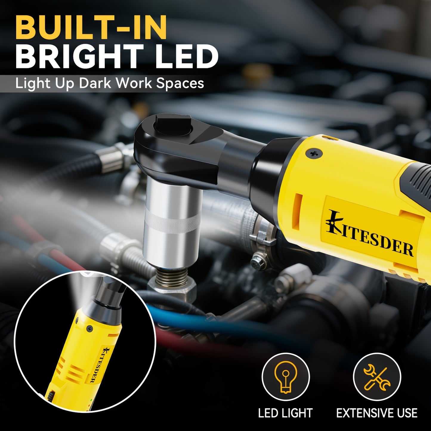 KITESDER12V Electric Ratchet Wrench Set, 400 RPM Ratchet Wrench, 3/8" Power Ratchet Tools with Variable Speed, 7 Sockets, 2 Packs 2.0Ah Lithium-Ion Battery And Fast Charger for Pipeline Maintenance.Christmas Gift, Local Warehouse