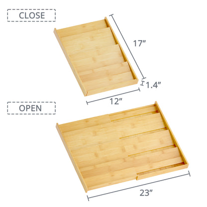 Expandable 4-Tier Bamboo Spice Drawer Organizer For Kitchen Cabinets, Fits Drawers 3" Deep, Adjustable Width 12" To 23", Space-Saving Seasoning Storage Tray (Jars Not Included)
