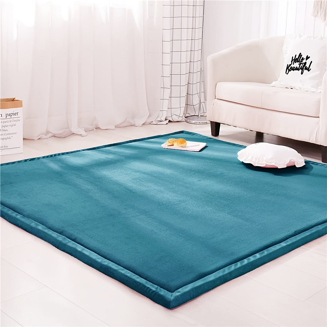 1pc Japanese Tatami Rug, Coral Velvet Area Rug, Baby Mat for Floor Play, 1.18inch Thick Crawling Rugs, Padded Foam Rug for Kids Playroom, Playpen, Nursery, Living Room, Yoga Mat