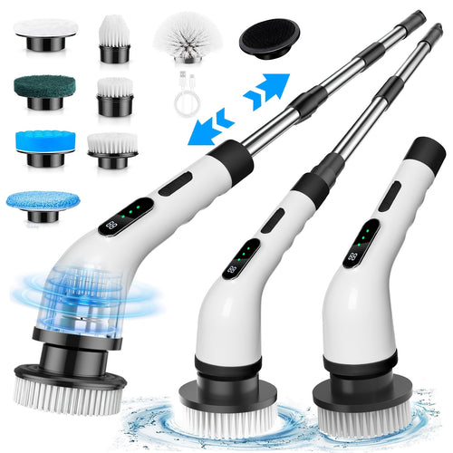 2024 Electric Spin Scrubber, Dual Adjustable Speeds Electric Scrubber for Cleaning, Adjustable & Detachable Handle Shower Scrubber with 7 Replaceable Brush Heads for Floor, Bathroom, Tub, Tile