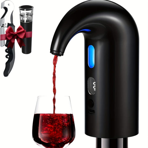 3-in-1 Mini Electric Wine Aerator, Decanter & Dispenser Set: USB Rechargeable Automatic Wine Pourer, With Wine Opener, Wine Stopper, Deal Gift For Wine Lover