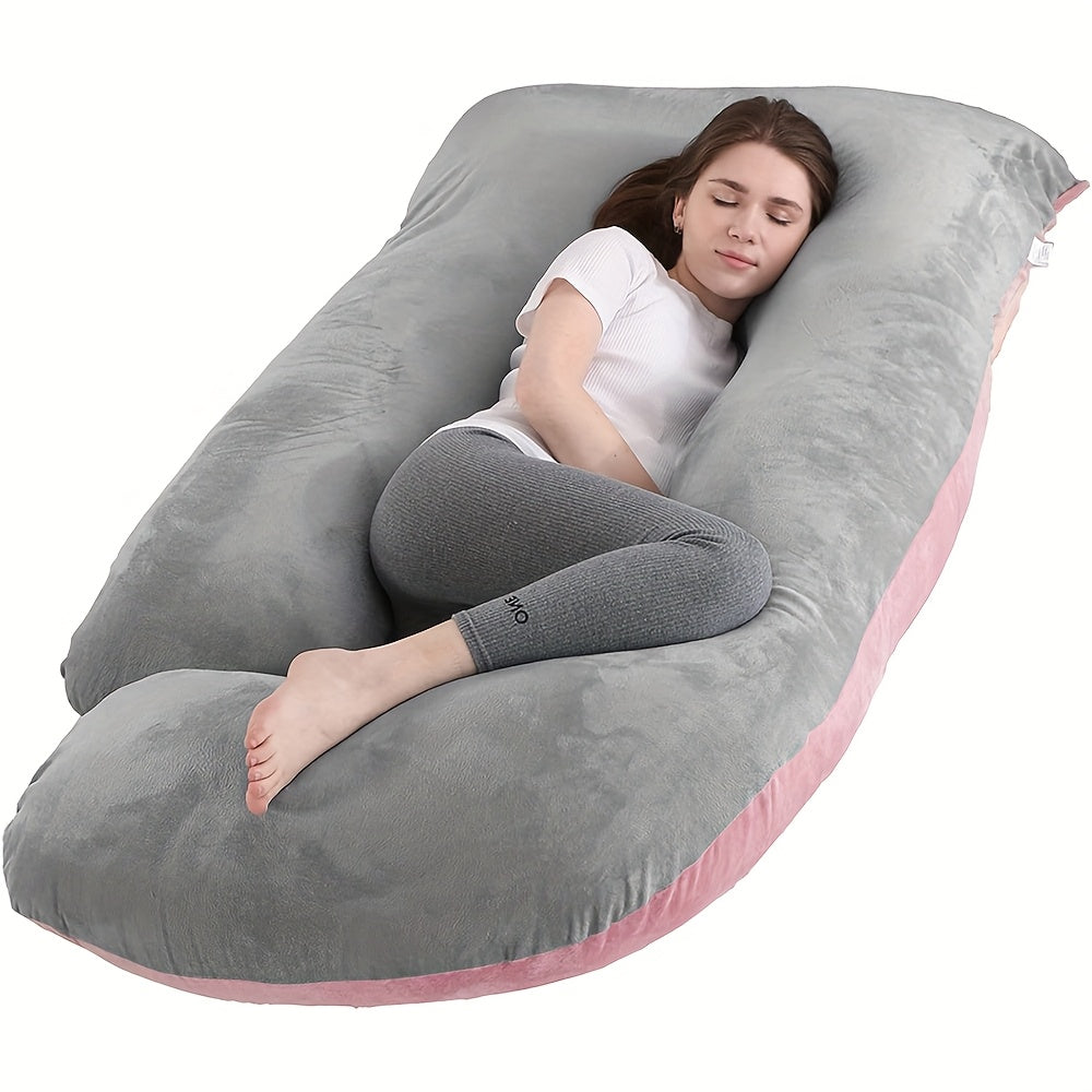 60-inch J-Shaped Full Body Pillow, Maternity Pillow, Maternity Full Body Pillow with Velvet Pillowcase, Full Body Pillow with Back, Leg, And Tummy Support, Helps Ensure Adequate, Comfortable Sleep, Halloween And Christmas Gift