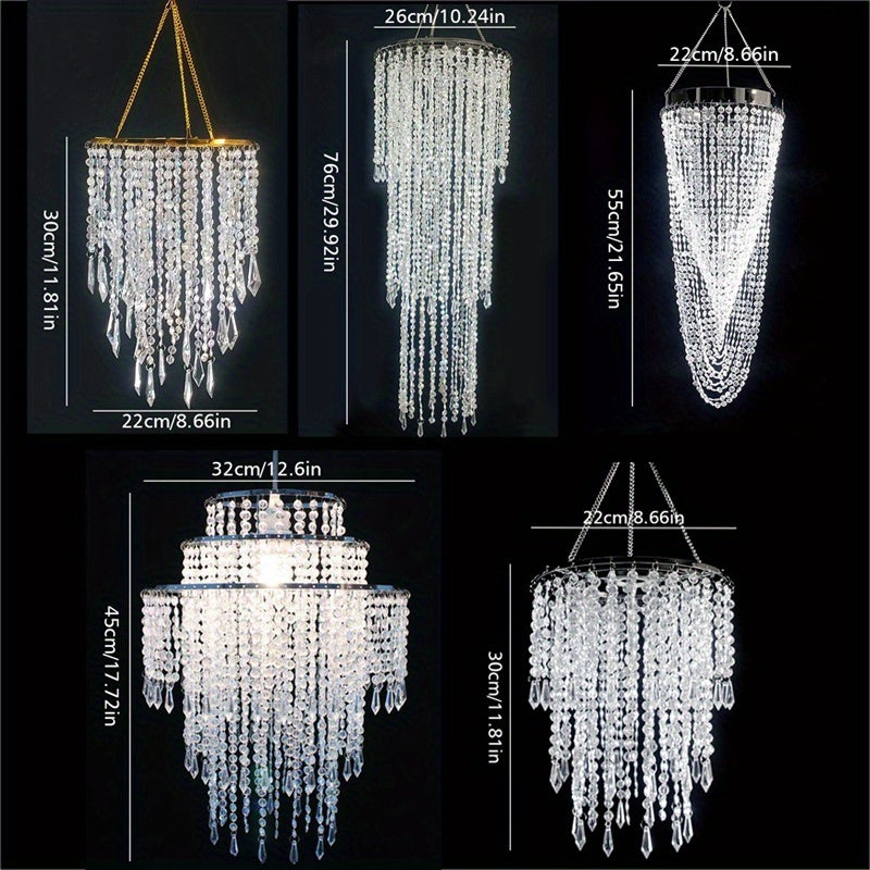 Crystal Beaded Chandelier Lampshade Acrylic Sparkling Droplets Elegant Ceiling Light Fixture Cover for Wedding Party Home Decor Multiple Sizes Branch Style Beadwork Pendant Shade