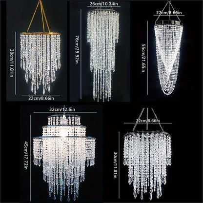 Crystal Beaded Chandelier Lampshade Acrylic Sparkling Droplets Elegant Ceiling Light Fixture Cover for Wedding Party Home Decor Multiple Sizes Branch Style Beadwork Pendant Shade