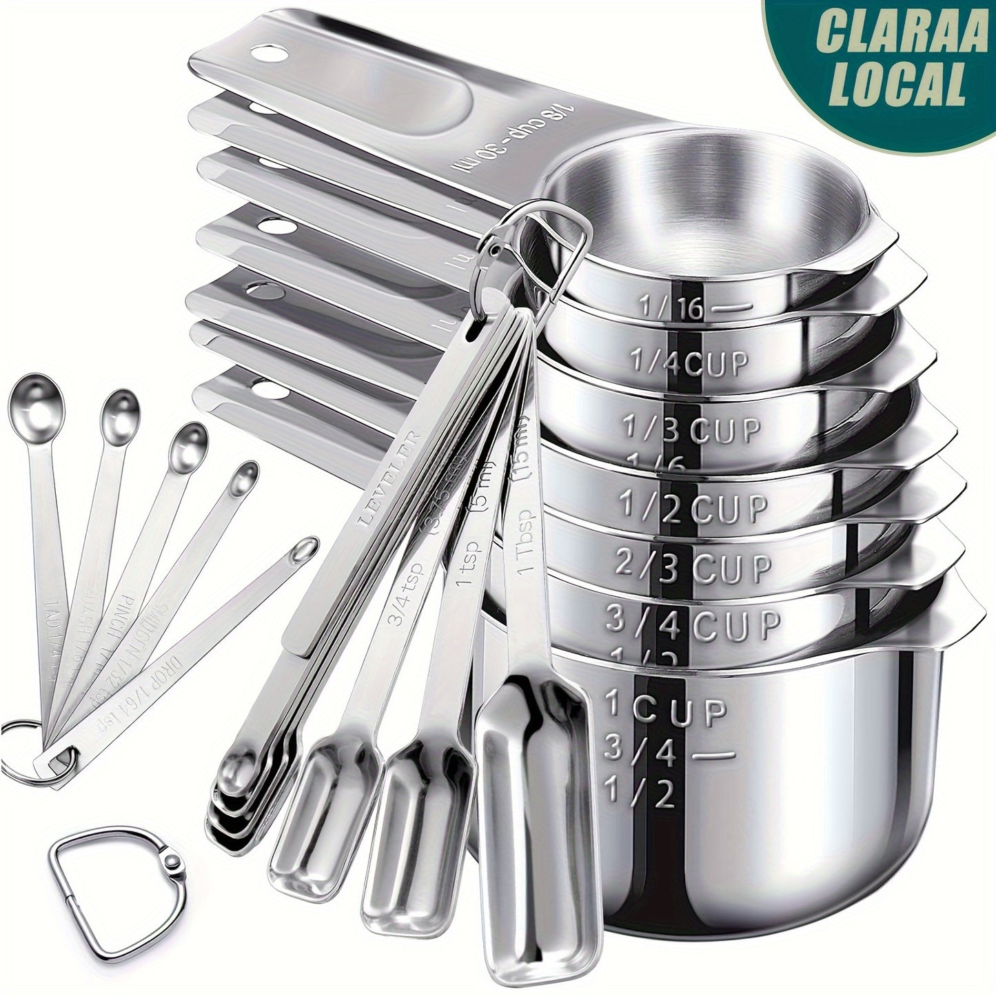 Minteem 13/20pcs Stainless Steel Measuring Cup And Spoon Set, Including 7 Measuring Cups, 12 Measuring Spoons, And A Leveler, Used for Cooking And Baking Dishwasher Kitchen Measuring Cups