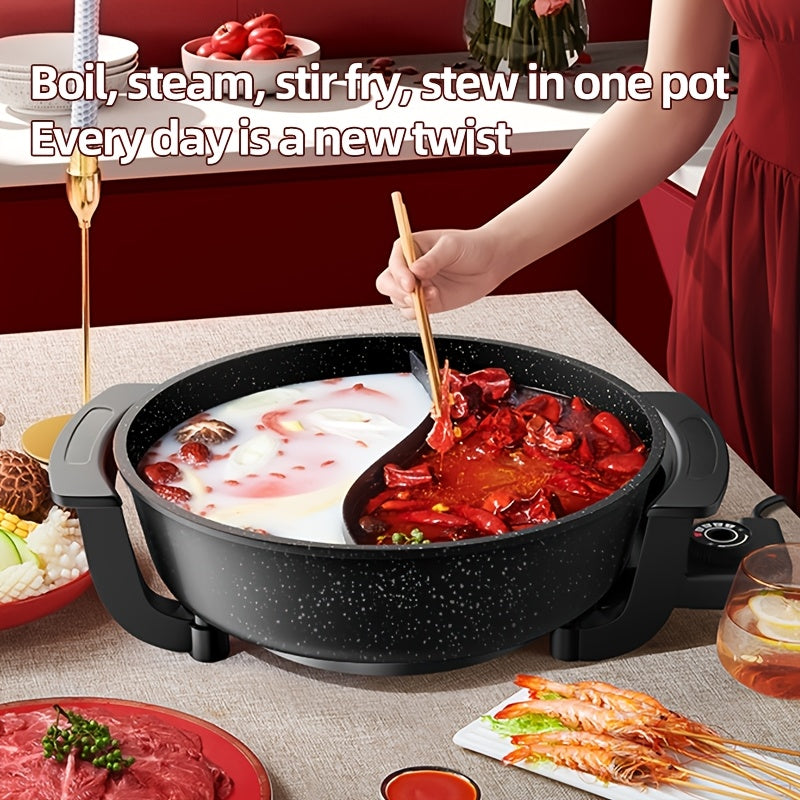 Mandarin Duck Hot Pot Electric – Large Capacity Non-Stick Divided Hot Pot for Steaming, Boiling, Frying & Stewing, Quick Heating, US Plug, Perfect for Family Hot Pot Night