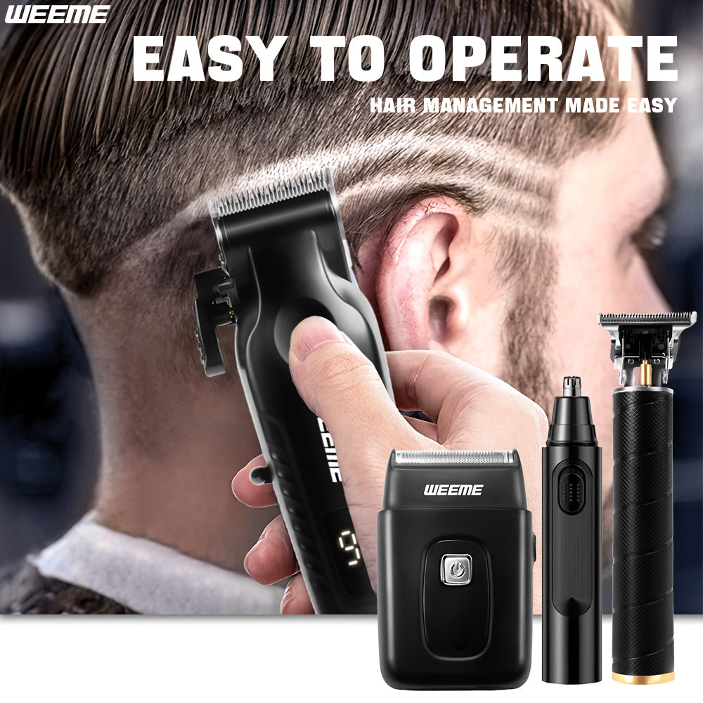 WEEME 4pcs Men'S Grooming Kit - Professional USB Rechargeable Hair Clipper Set with Nose Trimmer, Electric Shaver, Detail Trimmer, Ideal Father'S Day Gift, Supports USB Charging, Includes 8Limit Combs, Father'S Day Gift for Men, Camping Must Haves