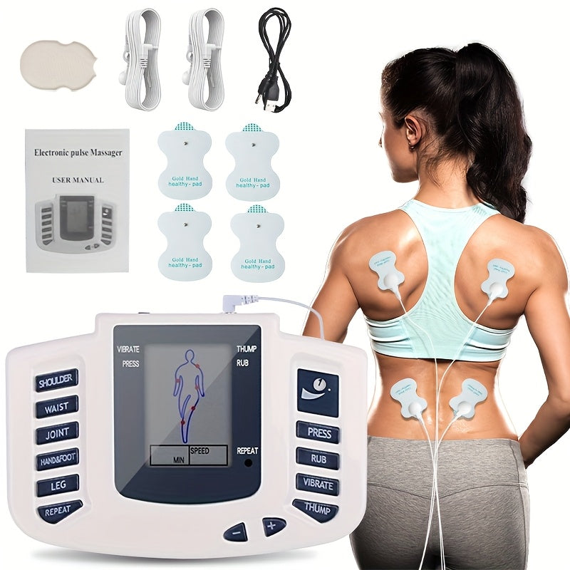 TENS EMS Dual Channel Stimulator | (4 Electrodes) for Relieving Back, Shoulder, And Knee Joints | Relaxation And Exercise, with 10 Modes And 8 Intensity Levels, The Best Gift for Family And Friends.