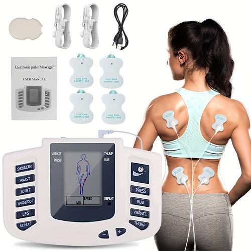 TENS EMS Dual Channel Stimulator | (4 Electrodes) for Relieving Back, Shoulder, And Knee Joints | Relaxation And Exercise, with 10 Modes And 8 Intensity Levels, The Best Gift for Family And Friends.