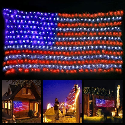 American Flag Net Light, 420 LED String Lights, Fourth of July Decorations, Memorial Day Decorations, for Independence Day, National Day, Christmas Day, New Year'S Party, Garden, Yard Decorations Outside, (Plug in Power) BZPCF