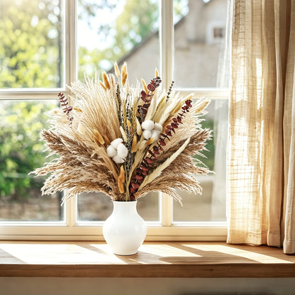 Natural Dried Flower Bouquet - Pampas Grass, Stems, Bunny Tails, Eucalyptus, Lavender & Wheat - Rustic Boho Decor for Home, Fall Decorations for Home, Wedding, Or Gift