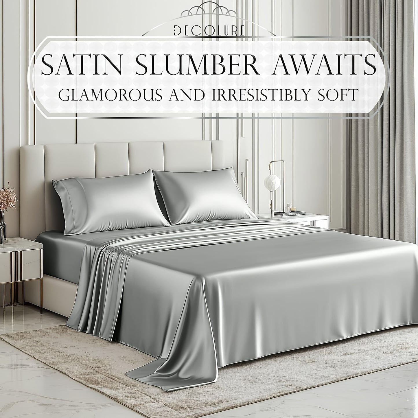 4pcs Satin Cooling Sheet Set - Cooling, Silky, Lightweight & Breathable Microfiber - Deep Pocket Fitted Sheet + Flat Sheet & 2 Pillowcases - Summer Satin Bed Sheets