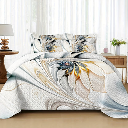 2/3pcs Floral Lightweight Comforter Quilt Set Queen King Twin Full Size for Girl Women Mother'S Day Gift, Boho Bedspread Coverlet Blanket Bed Cover for Spring Summer Autumn, Soft Breathable Microfiber White Reversible Comforter Patchwork Bedding