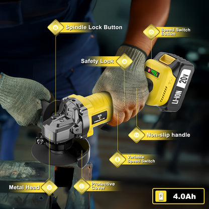 20V Brushless Power Tool Combo Kit | 4-Tool Cordless Set with Impact Wrench, Hammer Drill, Angle Grinder & Electric Drill – 3 Batteries Included for Home Renovation & Construction