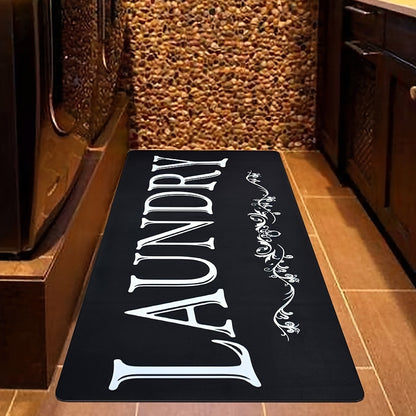 1pc Black & White "LAUNDRY" Text Mat - High Quality Non-Slip Machine-Washable Mat, Soft Comfortable Floor Mat with Bold Lettering for Laundry Room, Bathroom, Kitchen, Hallway - Durable Polyester Mat for Home Organization & Modern Decor, Bathroom Mat, Kitc