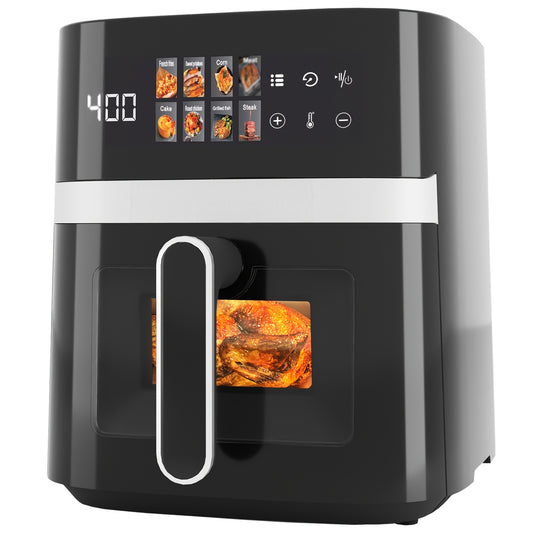 6 Quart Air Fryer with 8 Preset Functions – 6-in-1 Large Capacity Air Fryer Oven with Smart Cook Program, Stainless Steel Rack, Viewing Window & Interior Light