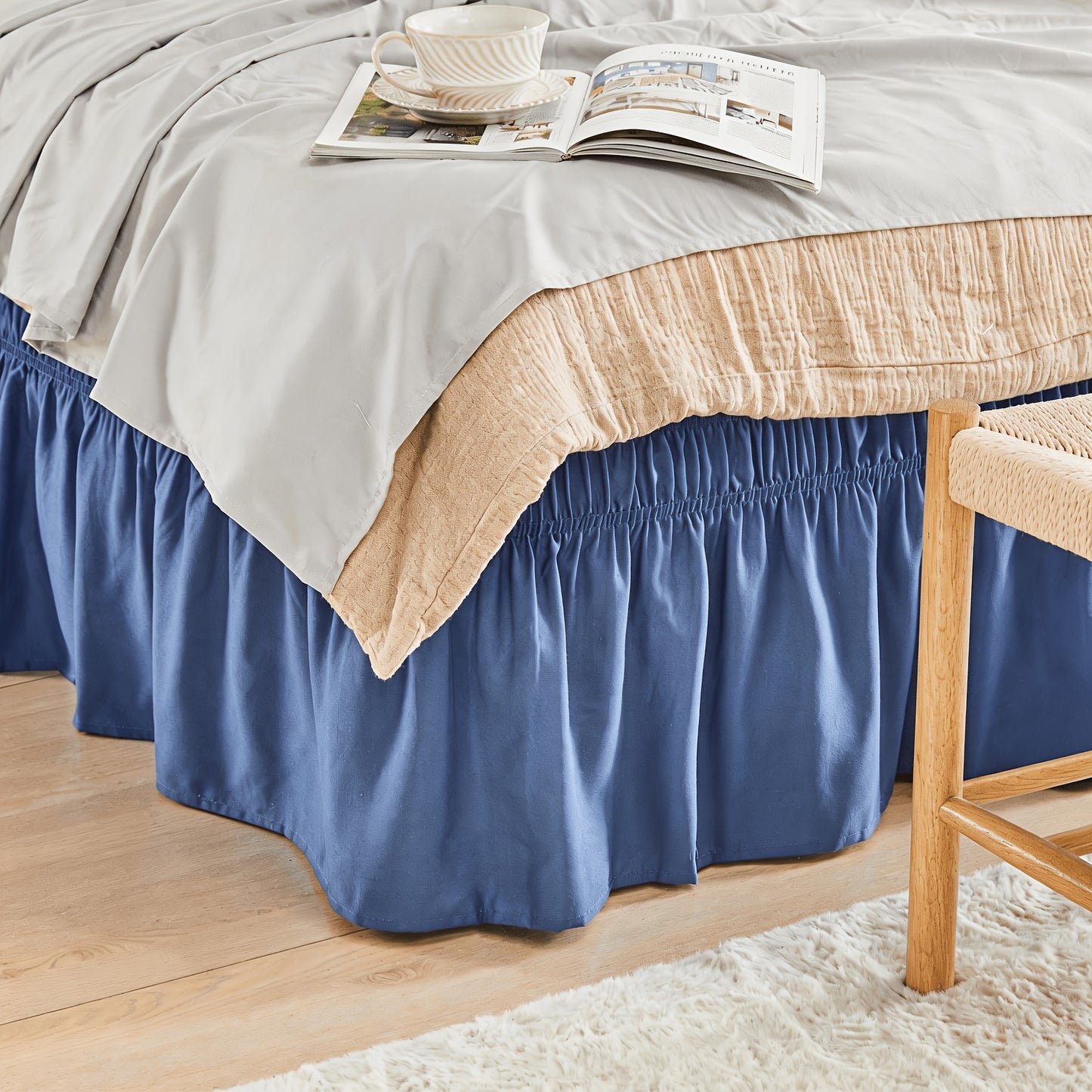 NICELEAF Elastic Bed Ruffle, Easy Wrap Around Ruffle, Microfiber Bed Skirt With Adjustable Elastic Belt 15 Inch Tailored Drop, Hotel Quality Bedskirt, Fade Resistant, Easy Fit, Machine Washable