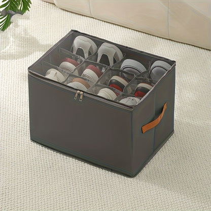 4/2pcs Oxford Fabric Space-Saving Shoe Storage Organizer, with Adjustable Dividers, Transparent Lid & Handles, Capacity for 12 Pairs, Foldable Design, Used for Shoes, Apparel & Accessories, Zippered Dustproof Closure, Trunks