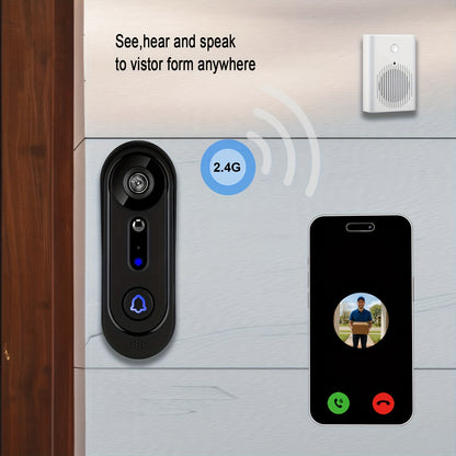 Wireless 1080P Doorbell Camera, Alert, Night Vision, Motion Detection, Indoor Chime, Two-Way Audio, Battery Powered, 2.4Ghz Solely, Cloud Storage