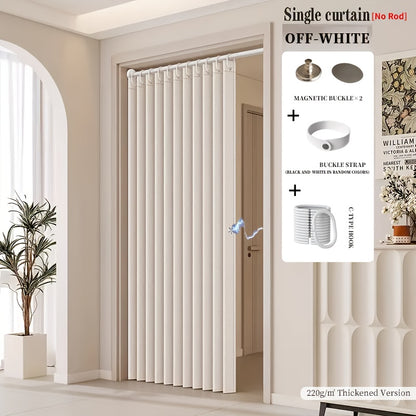2D Door Curtain, Rodless Elegant Bohemian Style Folding Door Curtain with Stripes - Polyester, High-Weight Thickened Natural Drape, Magnetic Partition for Living Room, Bedroom, Kitchen - Easy Hand Wash, No Power Needed, Multifunctional Home Decor