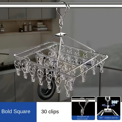 1pc/2pcs, 30-clip Stainless Steel Cooling Hanger, Windproof, Skidproof Hanging Laundry Rack, Suitable for Socks and Underwear, Space Saving Multi-functional Drying Rack, Suitable for Home, Bedroom and Balcony Use., Drying Racks
