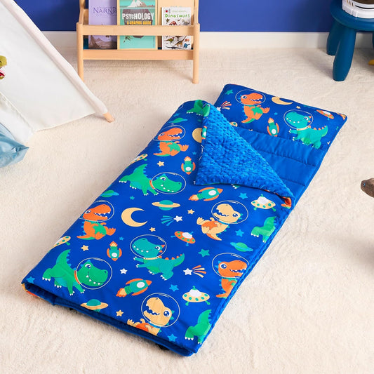 Sleeping Bag for Kids 55''x30'' Nap Mat with Removable Pillow And Minky Blanket for Children Ages 3+, Roll Up Soft Kids Sleeping Bag for Boys Girls, Kindergarten Daycare Sleepover