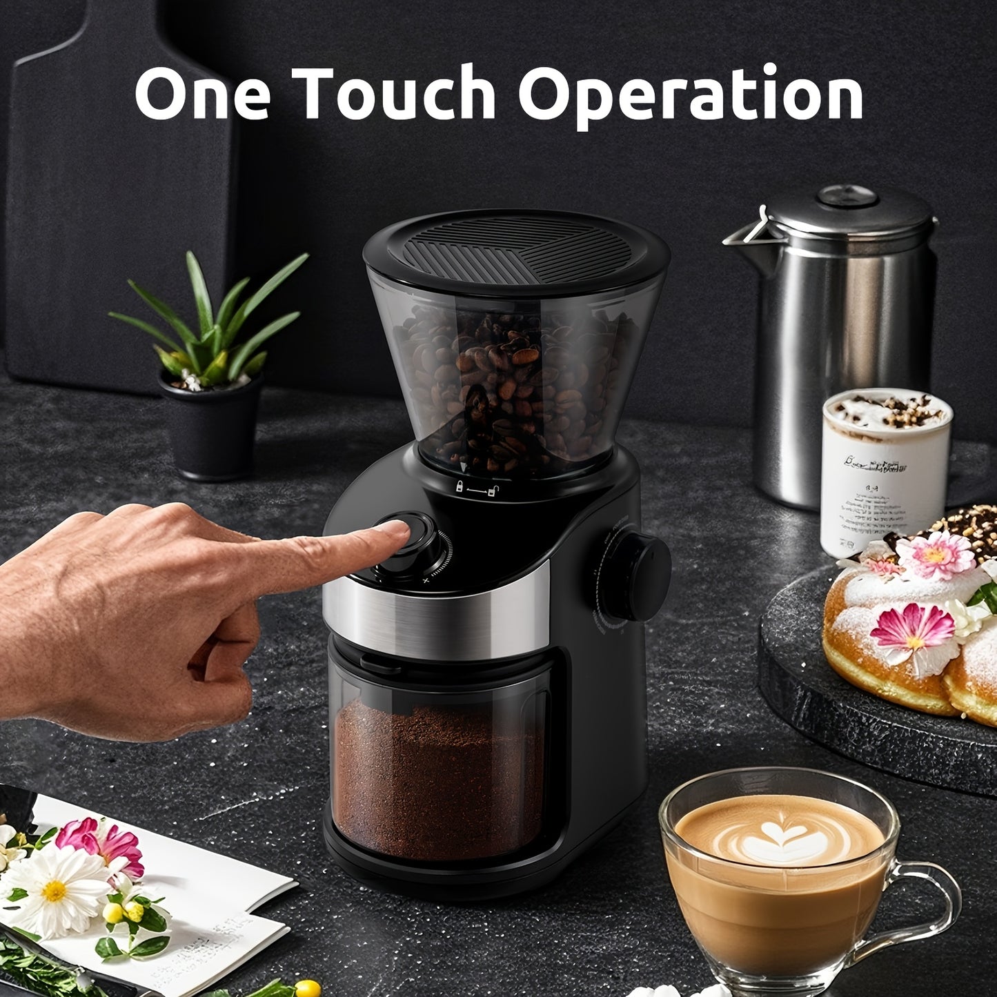 Coffee Grinder Burr Electric, Automatic Coffee Bean Grinder with 40 Seconds Digital Timer Display, Adjustable Burr Mill with 25 Precise Grind Setting, Black