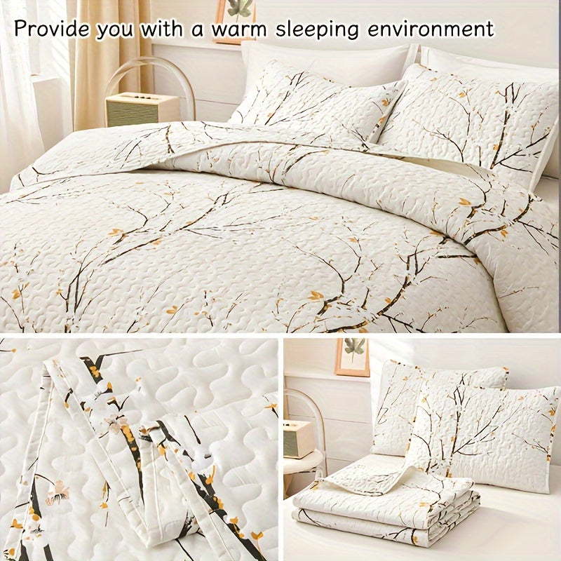 2/3pcs Floral Comforter Quilt Set Queen King Full Twin Size, White/Grey Soft Microfiber Reversible Bedding Sets Blanket Bed Cover Mother Father Day Gift, Botanical Quilted Bedspread Lightweight Coverlet Set With Shams For Winter Spring Summer Autumn