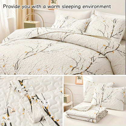 2/3pcs Floral Comforter Quilt Set Queen King Full Twin Size, White/Grey Soft Microfiber Reversible Bedding Sets Blanket Bed Cover Mother Father Day Gift, Botanical Quilted Bedspread Lightweight Coverlet Set With Shams For Winter Spring Summer Autumn