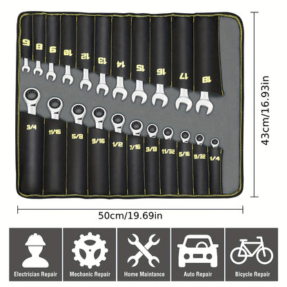 Ratcheting Wrench Set 22pcs, SAE 1/4-3/4 Inch & 6-18 Mm, Standard Combination Ratchet Wrenches Set For Car Repair And Household Equipment Repair, Chrome Vanadium Steel, Portable Handbag